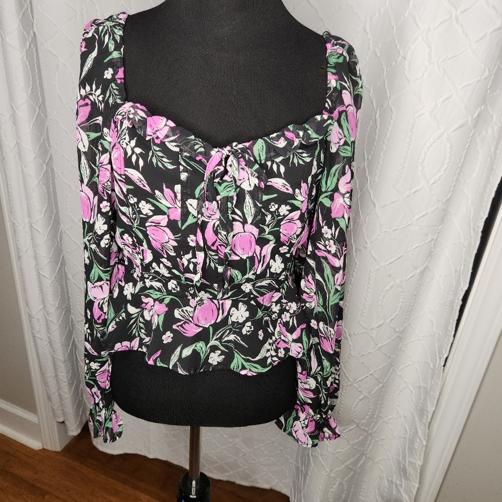 NWT Japna Chiffon Floral Off the Shoulder Crop Top Size M